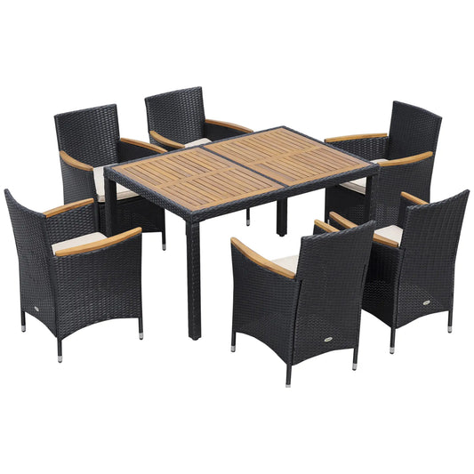 7-Piece Outdoor Dining Set, PE Wicker Rattan Patio Furniture, Glass Table Top Outdoor Dining Sets Black, Beige at Gallery Canada