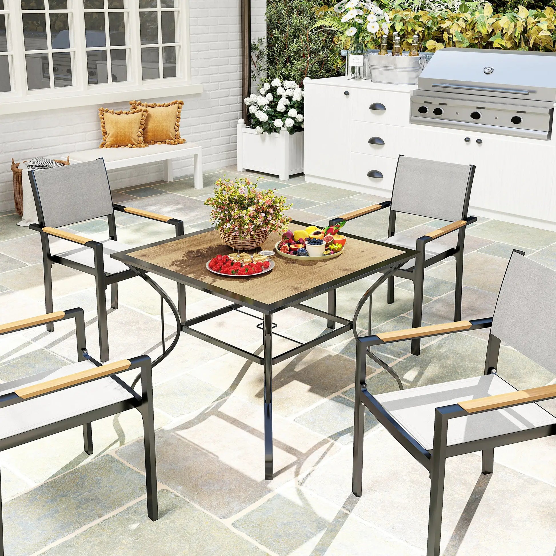 37" Square Outdoor Dining Table for 4, Plastic Board Tabletop, Mixed Brown, Brown Patio Side Tables at Gallery Canada