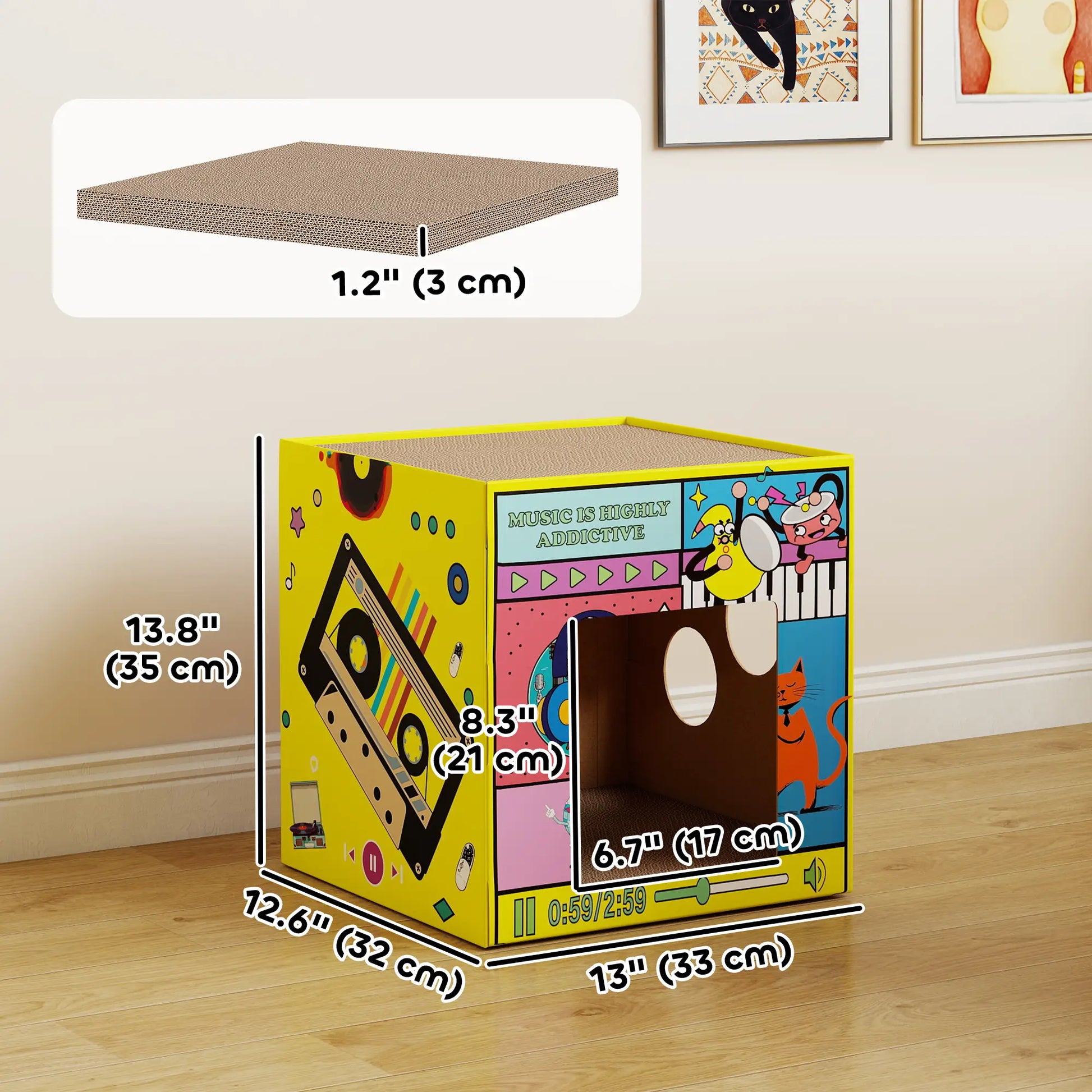 2 in 1 Cardboard Cat House, Cat Scratcher with Scratching Board Cat Houses at Gallery Canada