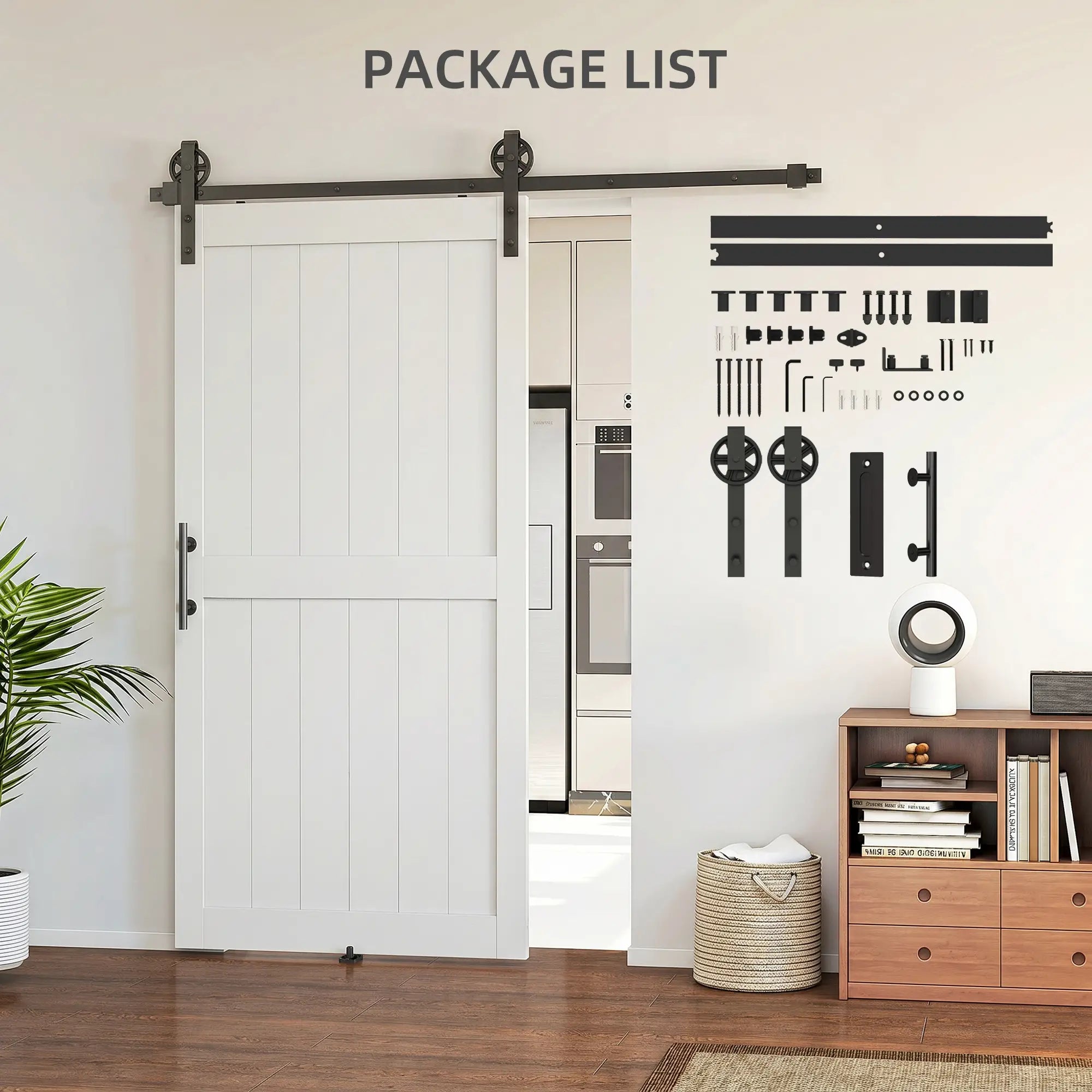 42inx84in Barn Door, 7FT Sliding Hardware Kit, White Door Hardware at Gallery Canada