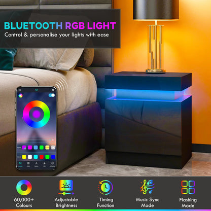 Nightstand, Bedside Table with LED Lights, 2 Drawers, Black Bedside Tables at Gallery Canada