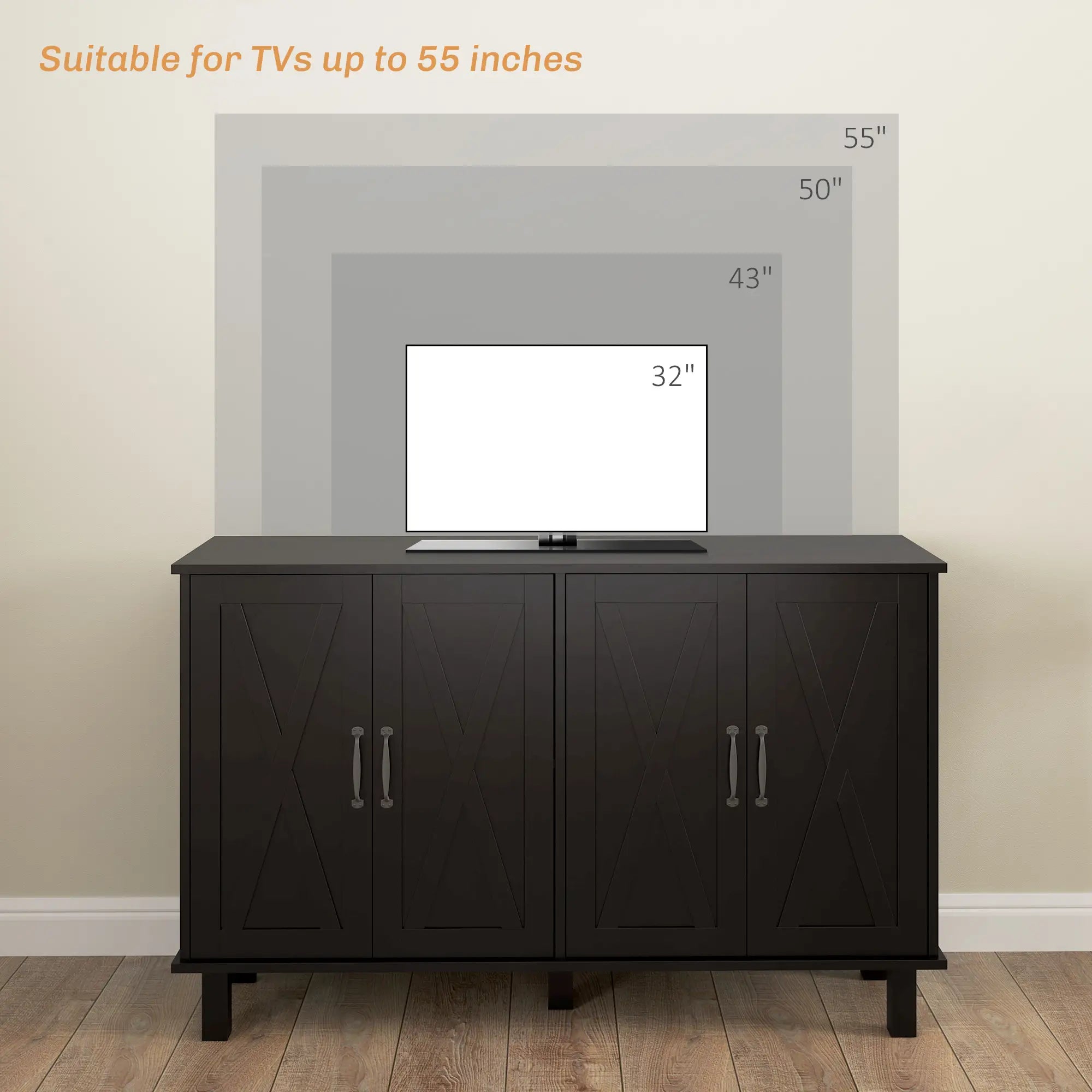 Kitchen Sideboard Cabinet, 4 Barn Doors, 2 Adjustable Shelves, Black Bar Cabinets at Gallery Canada