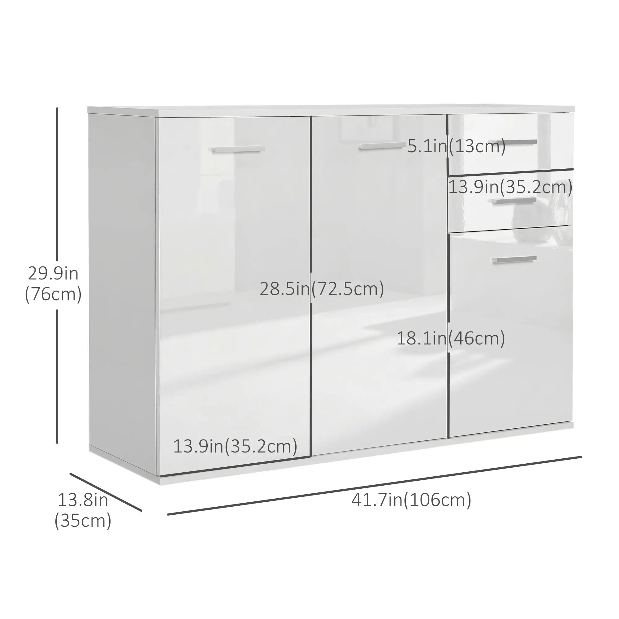 High Gloss Sideboard, 2 Drawers, 3 Doors, Adjustable Shelf, White Bar Cabinets at Gallery Canada