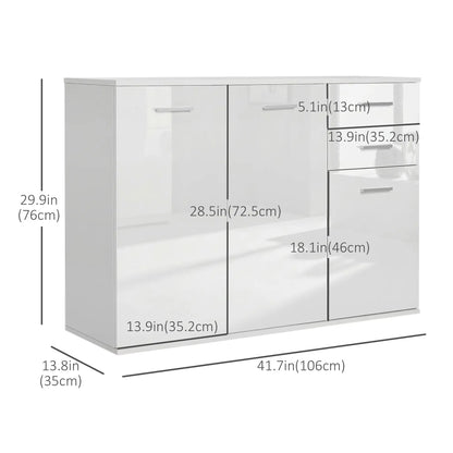 High Gloss Sideboard, 2 Drawers, 3 Doors, Adjustable Shelf, White Bar Cabinets at Gallery Canada