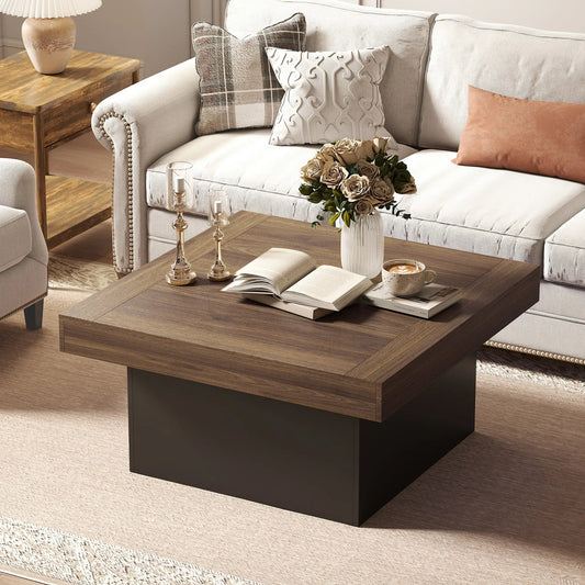 Square Coffee Table with LED Lights, 35-inch, Walnut