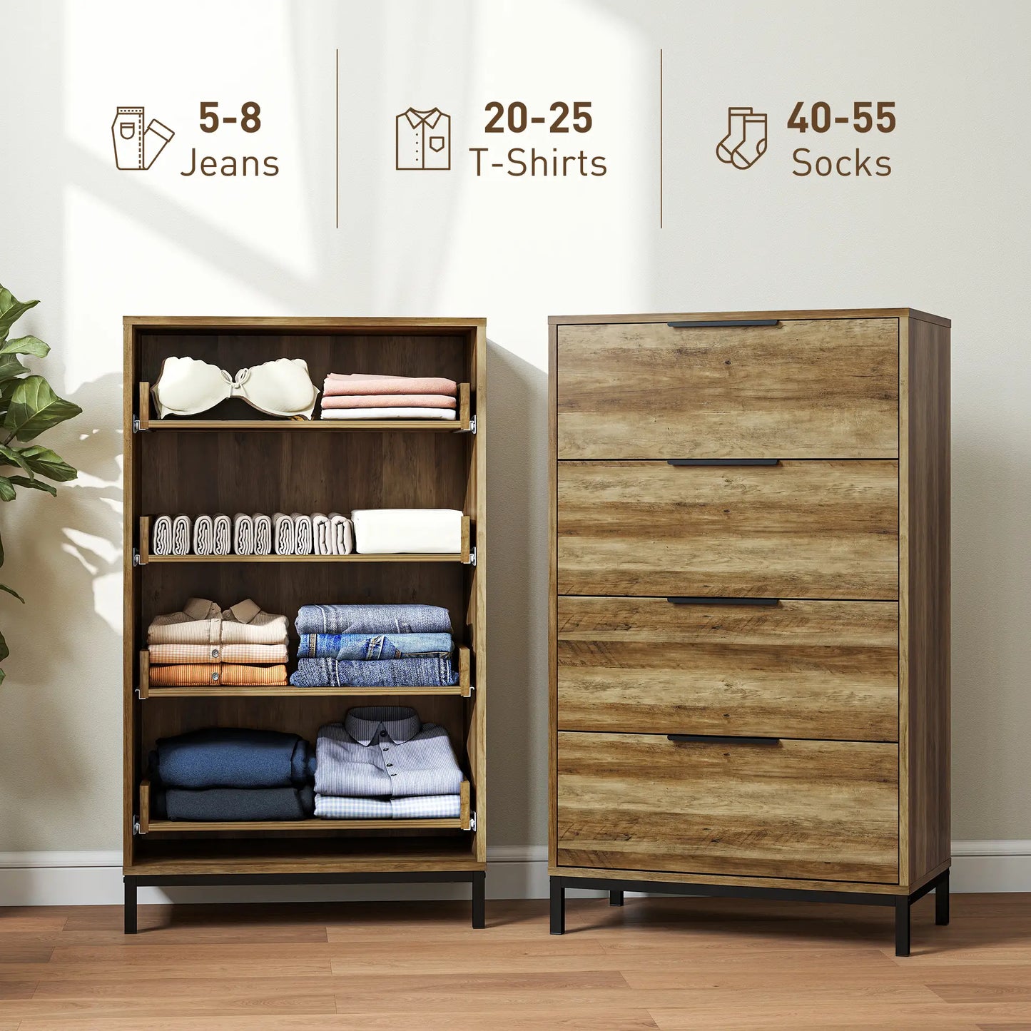 4 Drawer Dresser Tower, Chest for Bedroom, Hallway, Natural Storage Cabinets at Gallery Canada