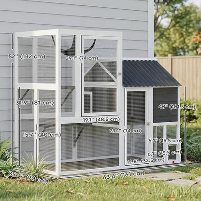 Large Catio, 63" L Outdoor Cat House with 4-Way Door, Hammock, 2 Platforms Outdoor Cat Enclosures at Gallery Canada