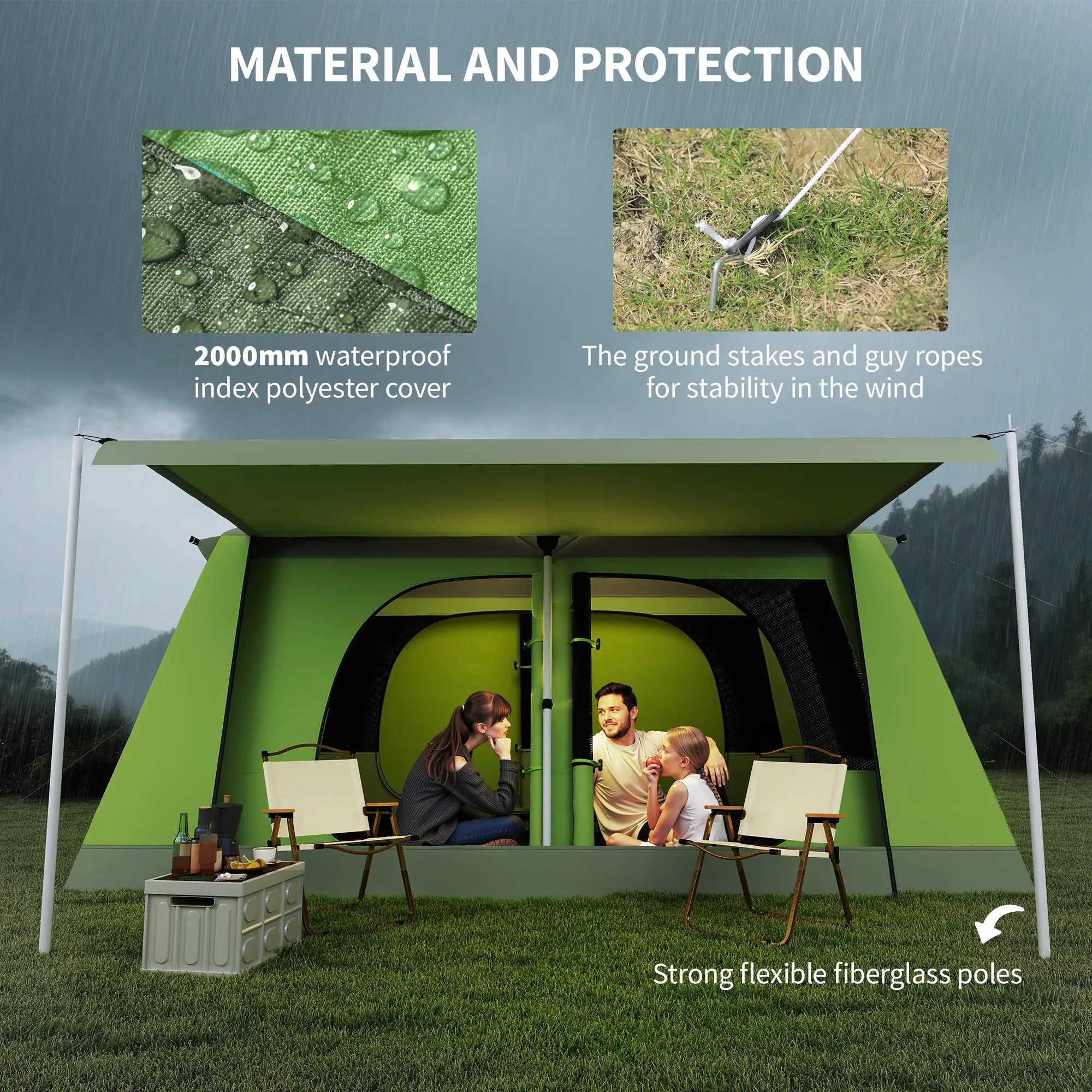 Tunnel Tent Camping Shelter, Two Rooms, Lamp Hook, Portable, Green Camping Tents at Gallery Canada