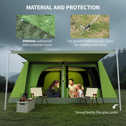 Tunnel Tent Camping Shelter, Two Rooms, Lamp Hook, Portable, Green Camping Tents at Gallery Canada
