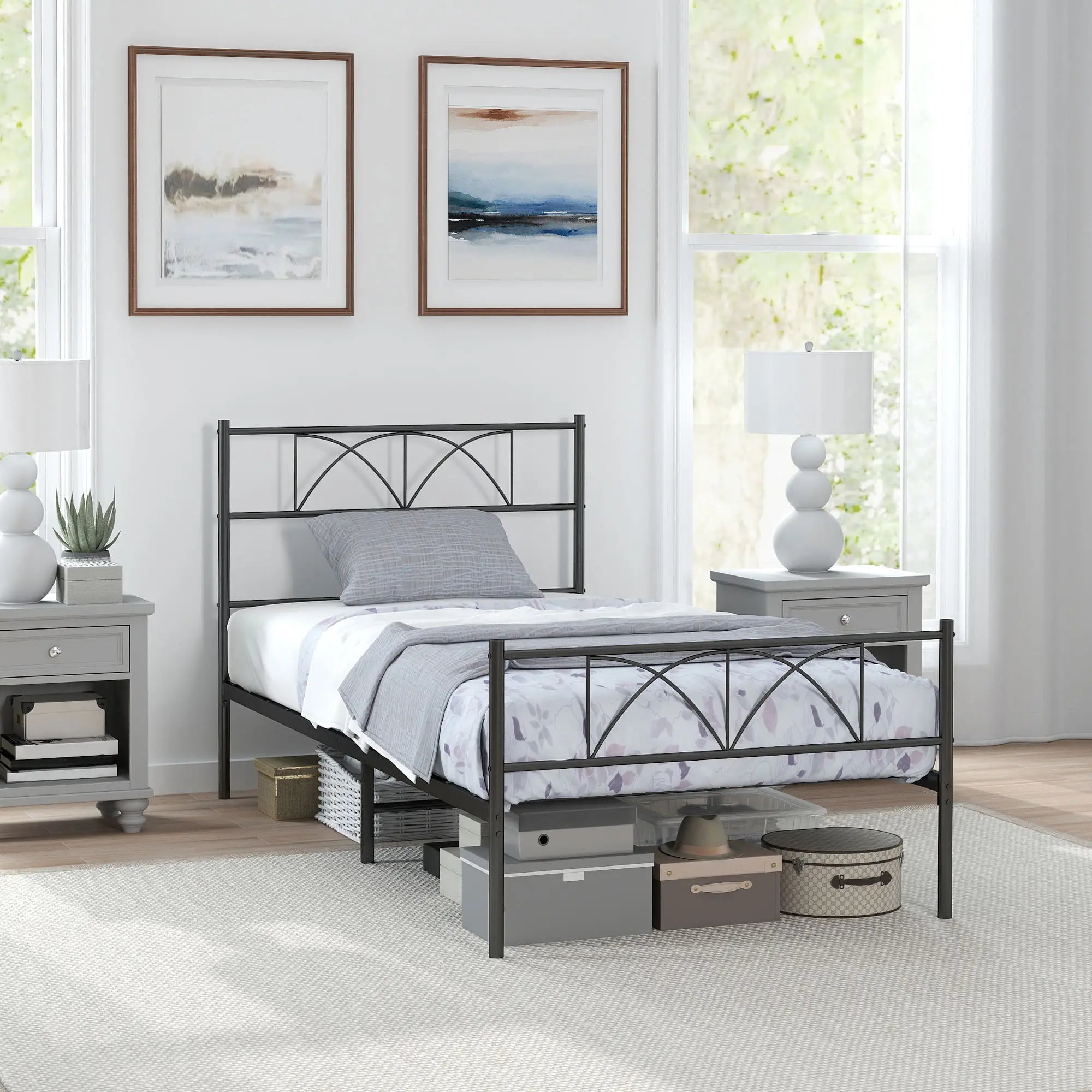 Metal Twin Bed Frame with Headboard, Steel Slat Support, Underbed Storage Bed Frames at Gallery Canada