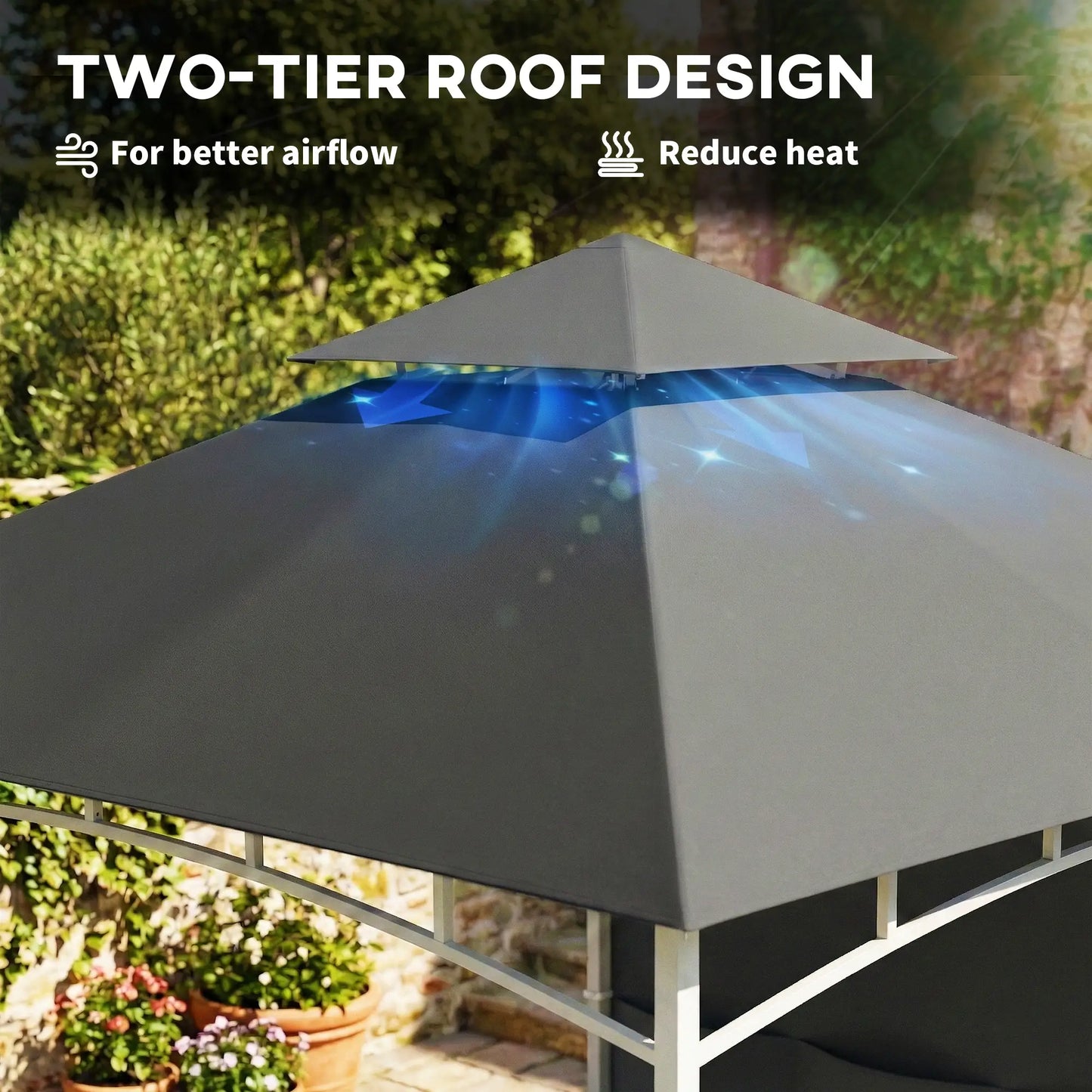 10' x 10' Dark Grey Patio Gazebo, Double Roof Canopy Shelter With Storage, Dark Grey Gazebos at Gallery Canada