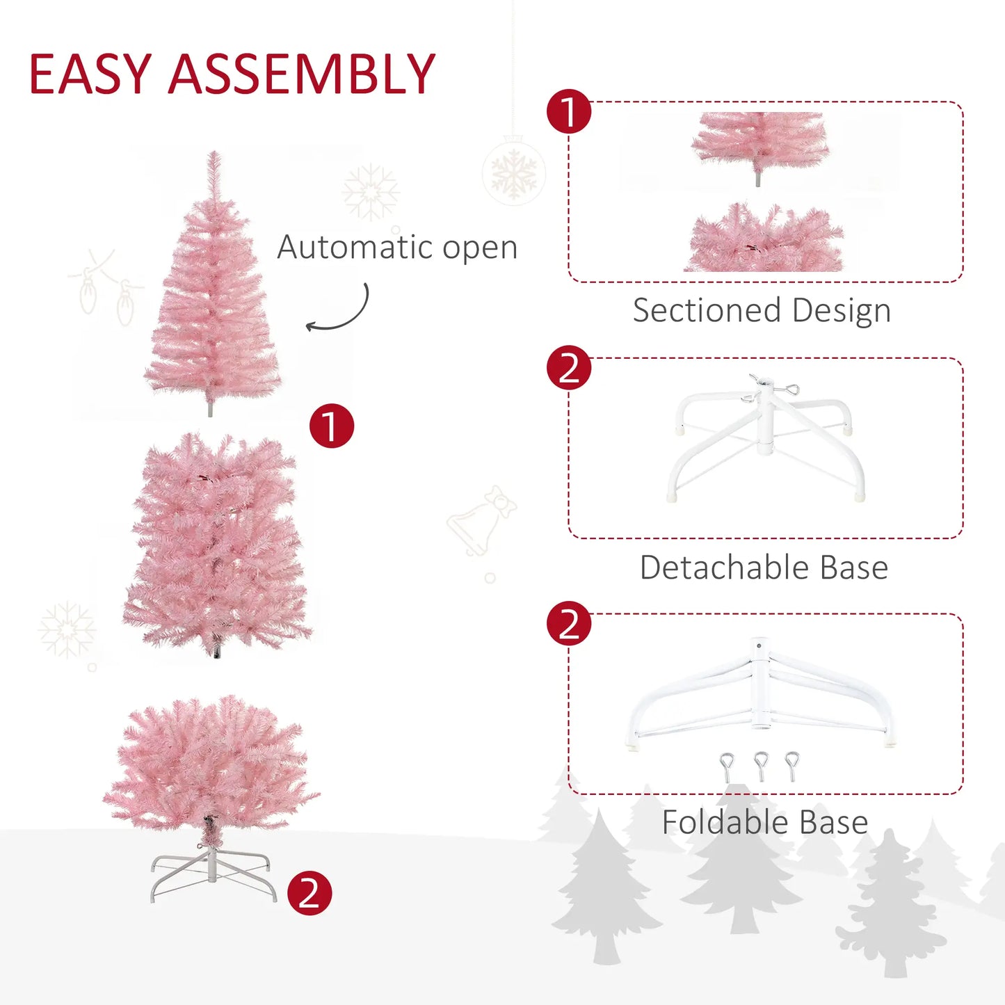 6FT Pop-up Artificial Christmas Tree Holiday Xmas Holiday Pencil Tree Decoration with Automatic Open for Home Party, Pink Artificial Christmas Trees at Gallery Canada