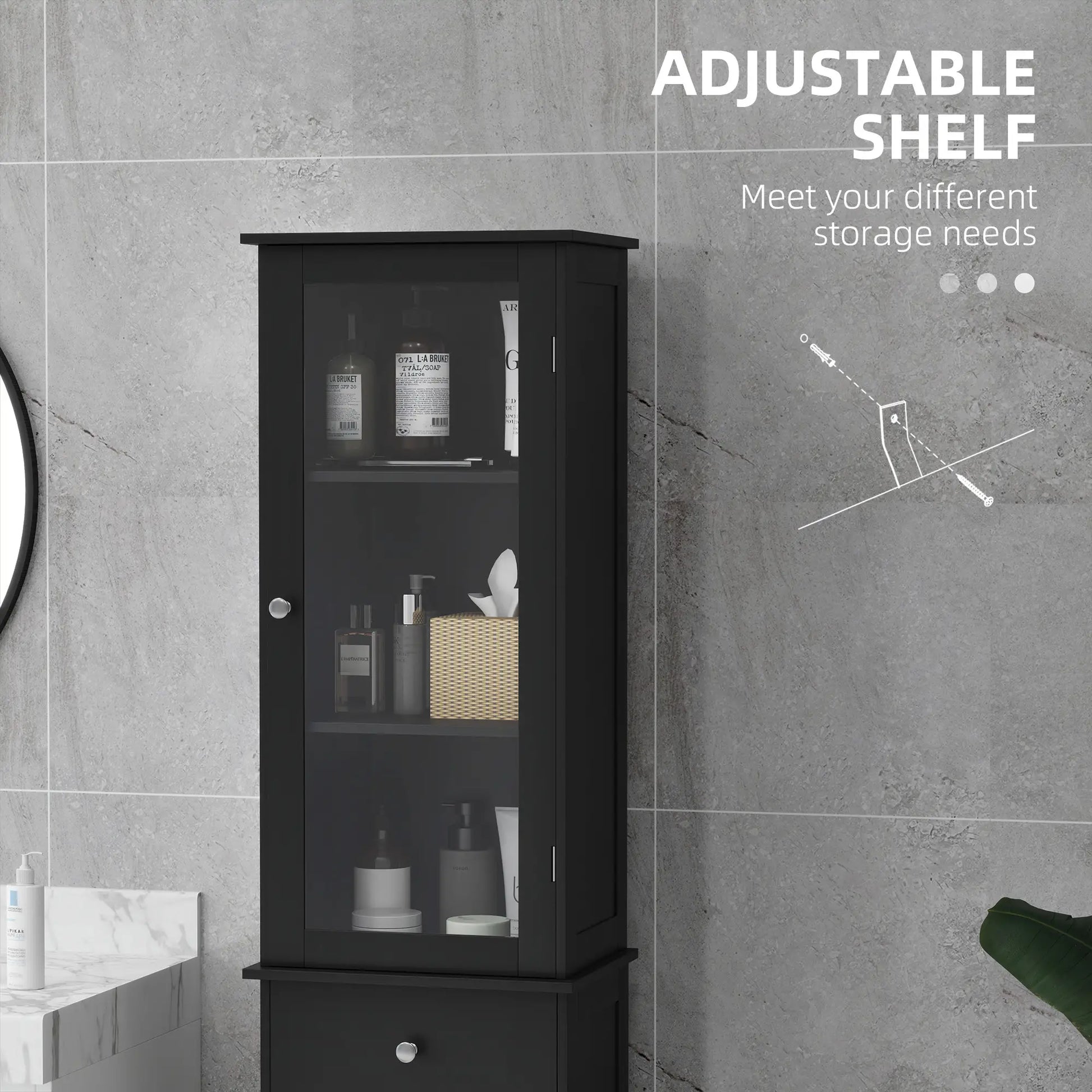 Tall Bathroom Cabinet, 2 Doors, Adjustable Shelves, Black Bathroom Cabinets at Gallery Canada