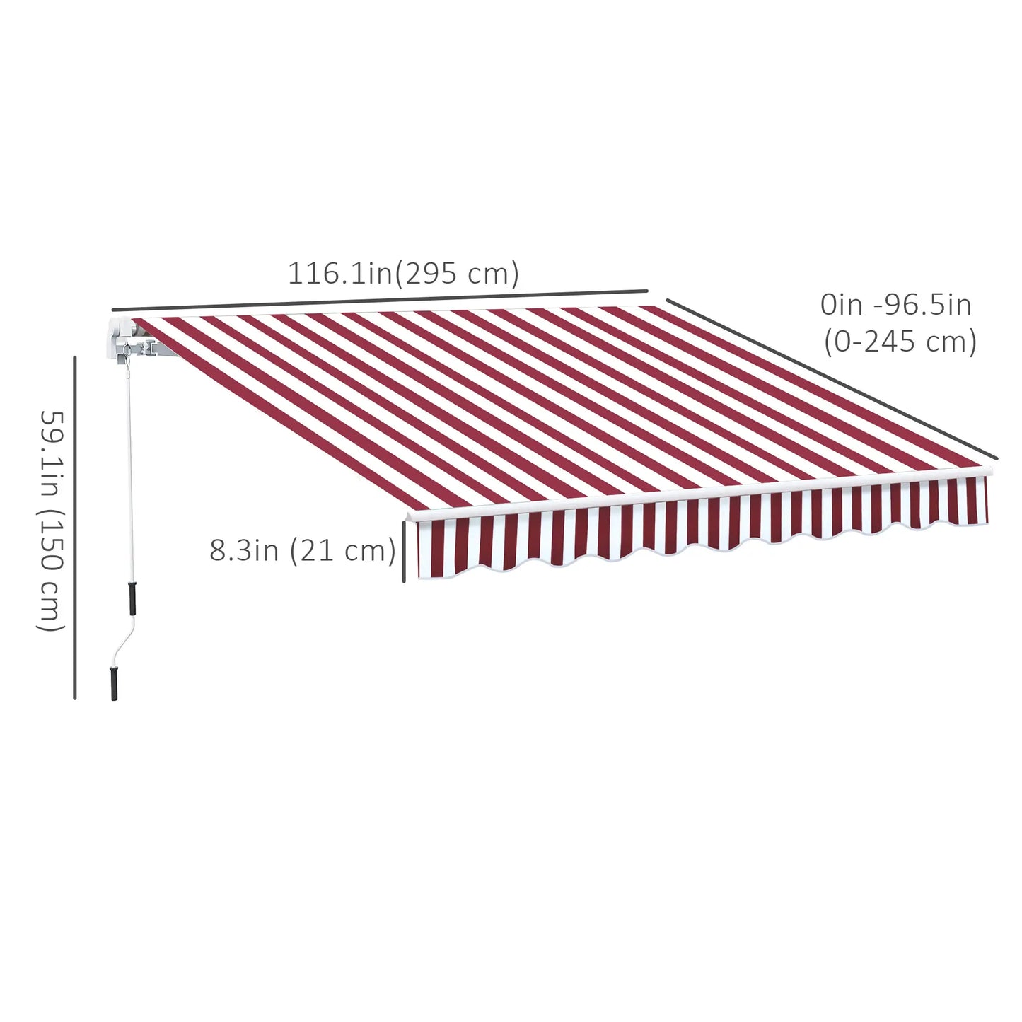 10' x 8' Manual Retractable Awning, Sun Shade Canopy, Aluminum Frame, UV Protection, White Stripe, Wine Red Patio Awnings at Gallery Canada