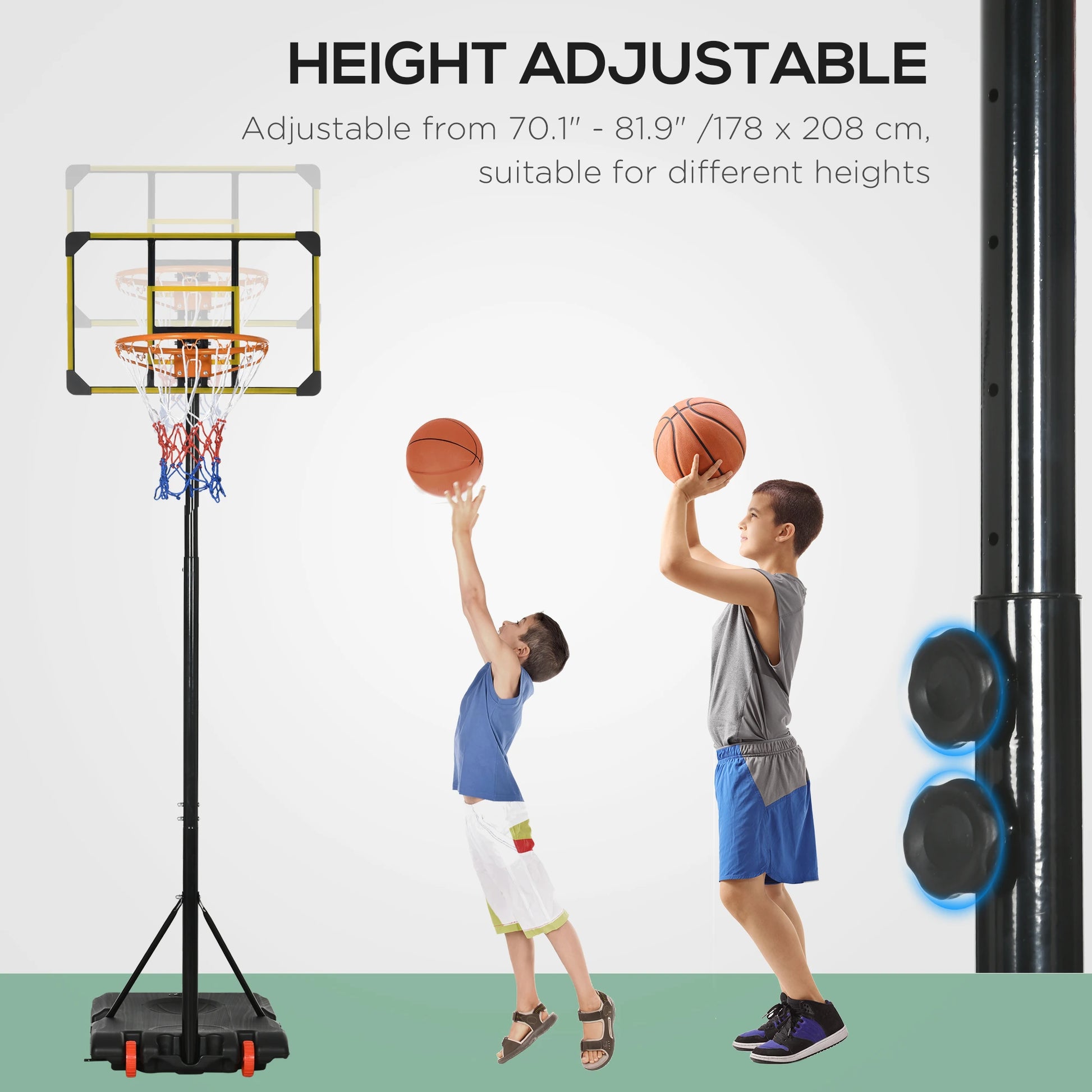 Portable Basketball Hoop, 6ft-7ft Adjustable, Wheels, 28" Backboard, Youth Basketball at Gallery Canada