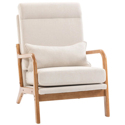 Modern Accent Chair, Linen Armchair with Lumbar Pillow, High Back, Wide Seat, Thick Cushion, Solid Wood Frame, Cream White Accent Chairs at Gallery Canada