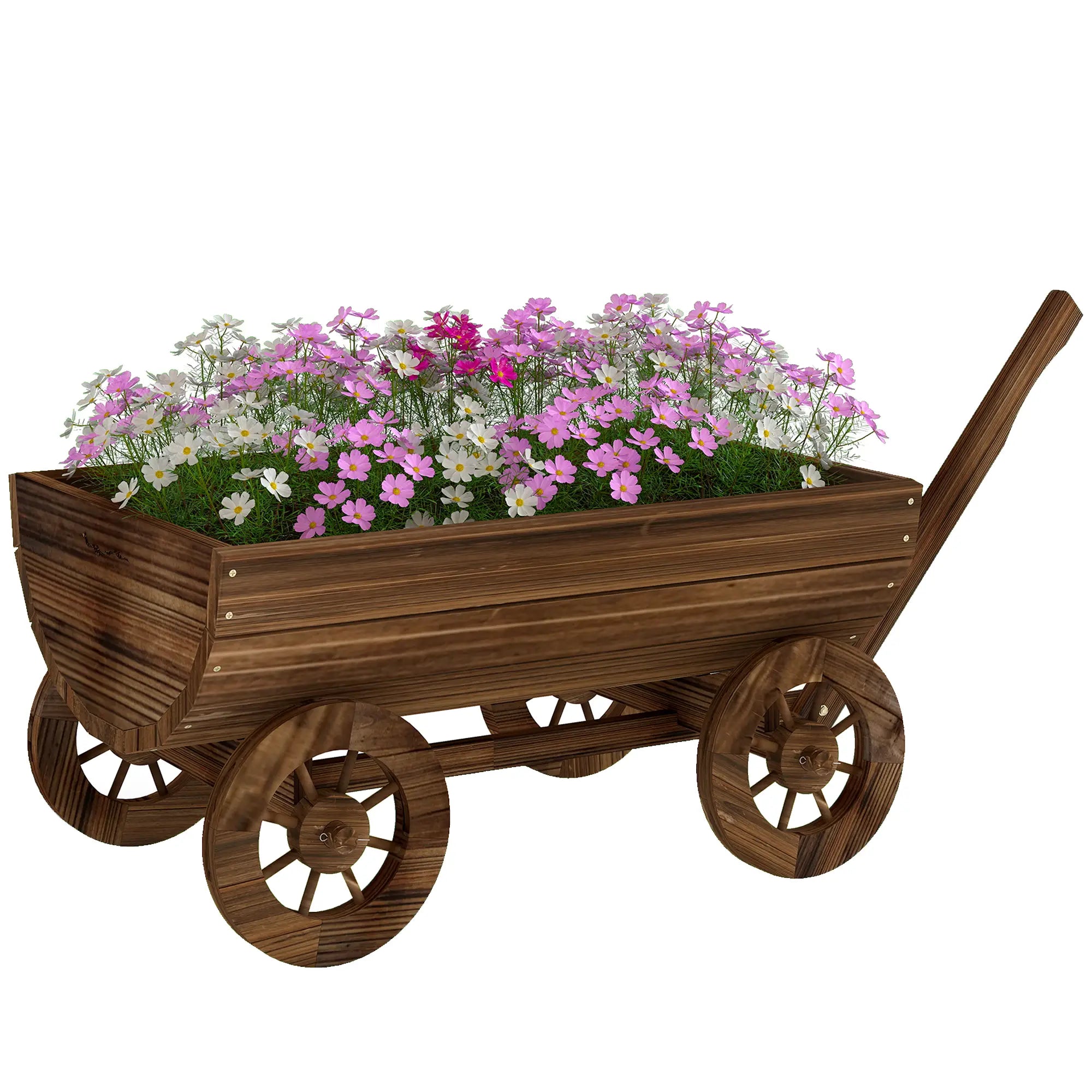Wooden Wagon Planter Box, Mobile Garden Planter With 4 Wheels Raised Garden Beds at Gallery Canada