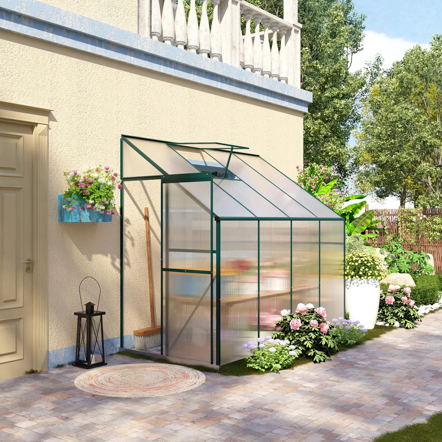 Walk-In Garden Greenhouse, Aluminum Polycarbonate, Roof Vent, 8' x 4' x 7', Silver Walk In Greenhouses at Gallery Canada