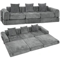 96.5" Folding Sofa Bed, Convertible 3 Seater Modular Couch, Grey