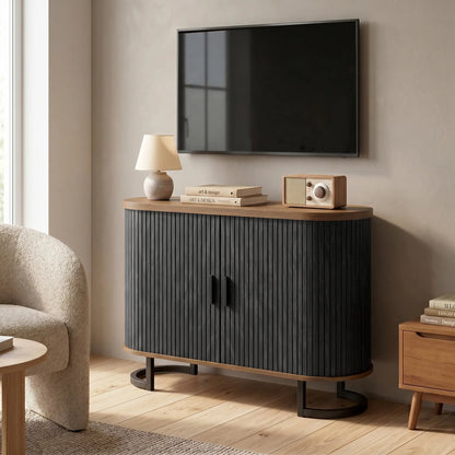 Sideboard Buffet Cabinet with Curved Tambour Doors, Brown/Black