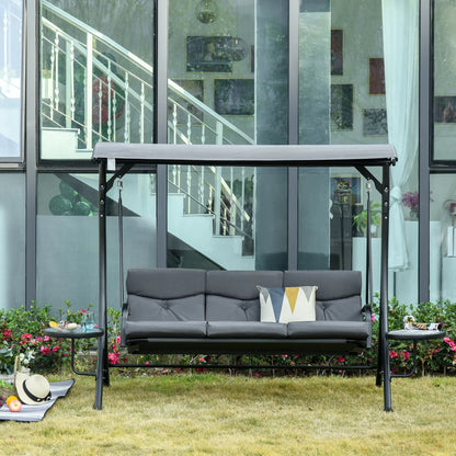 3 Seat Outdoor Swing Chair Steel Bench with Adjustable Canopy, Dark Grey Patio Swings with Stand at Gallery Canada