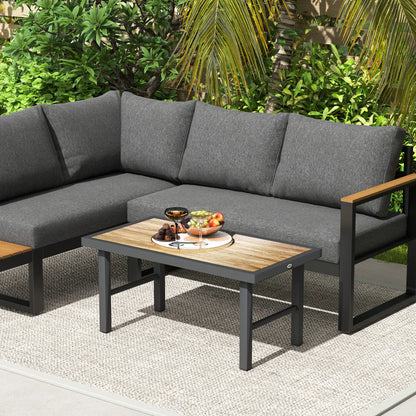 Outdoor Side Table, SPC Woodgrain Tabletop, Metal Patio Coffee Table, Brown Patio Side Tables at Gallery Canada