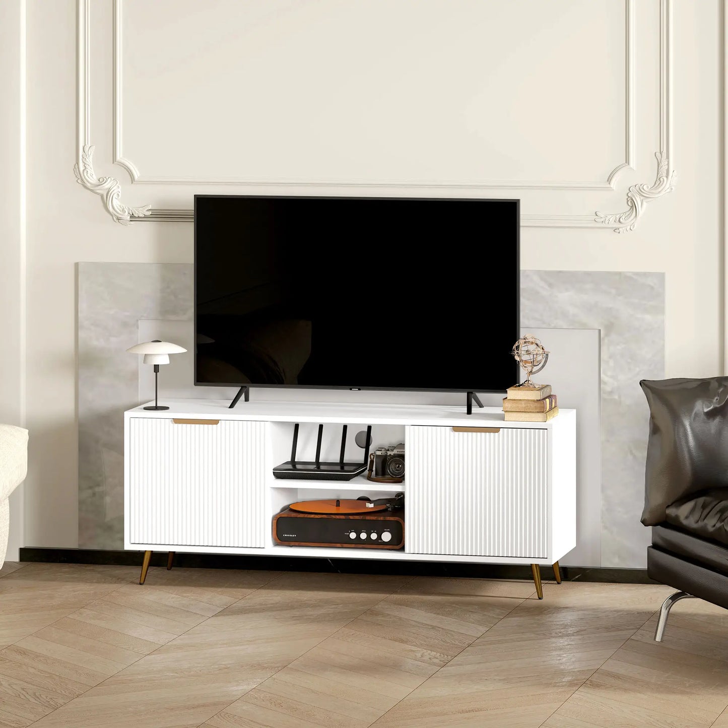 TV Stand for 55 Inch TV, Modern Cabinet with 2 Shelves, 2 Cabinets, White TV Stands at Gallery Canada