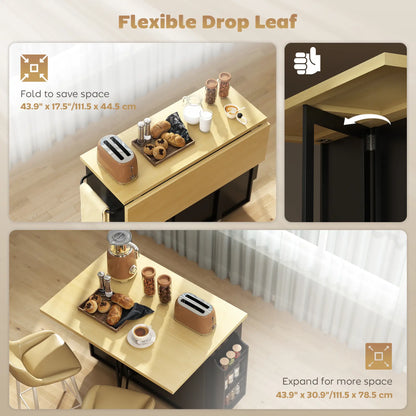Kitchen Island Cart With Drop Leaf, Drawer, Rack, Black