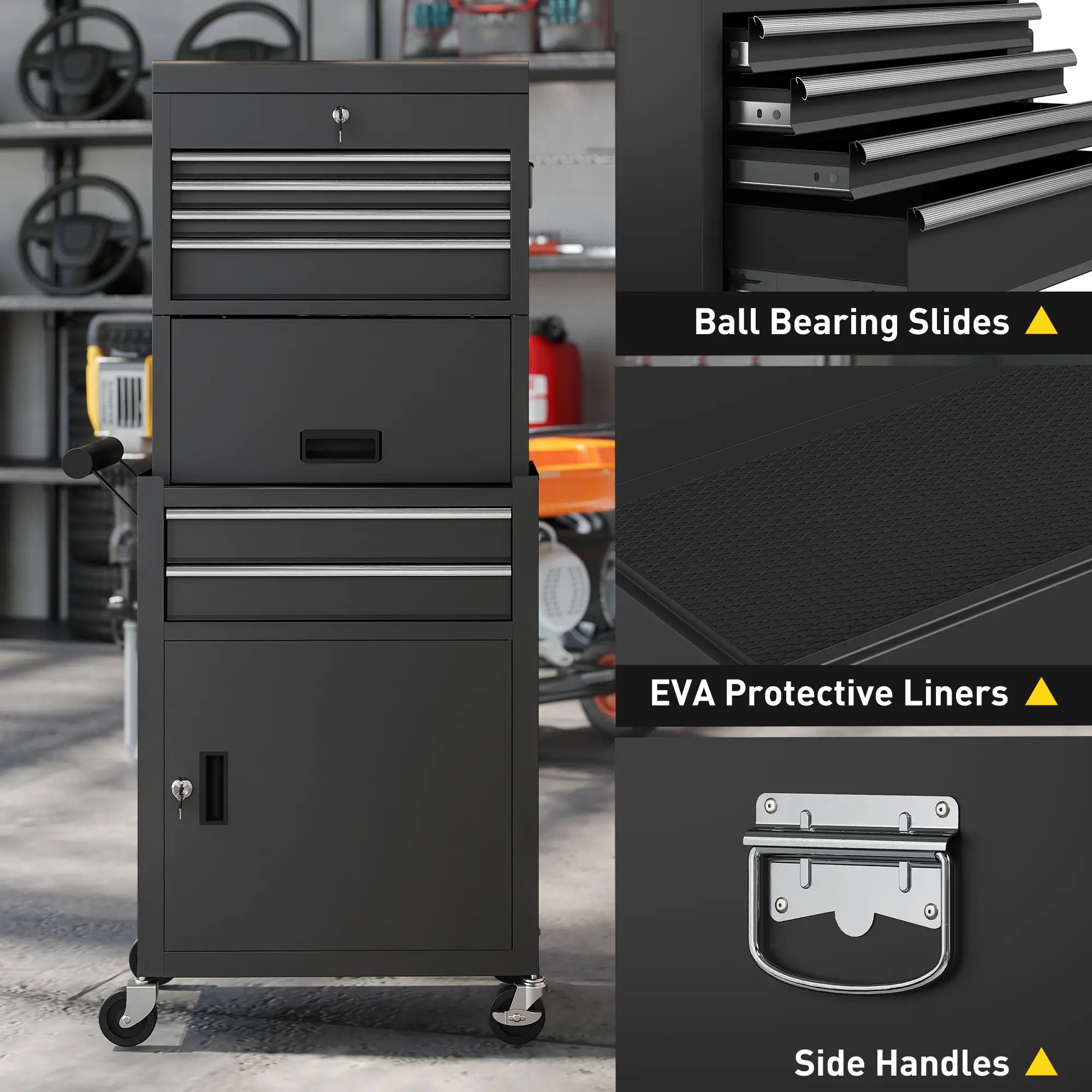 Large Tool Cabinet, 3-in-1 Rolling Chest, Detachable Storage with 6 Drawers and Pegboard, Black Tool Organizers at Gallery Canada
