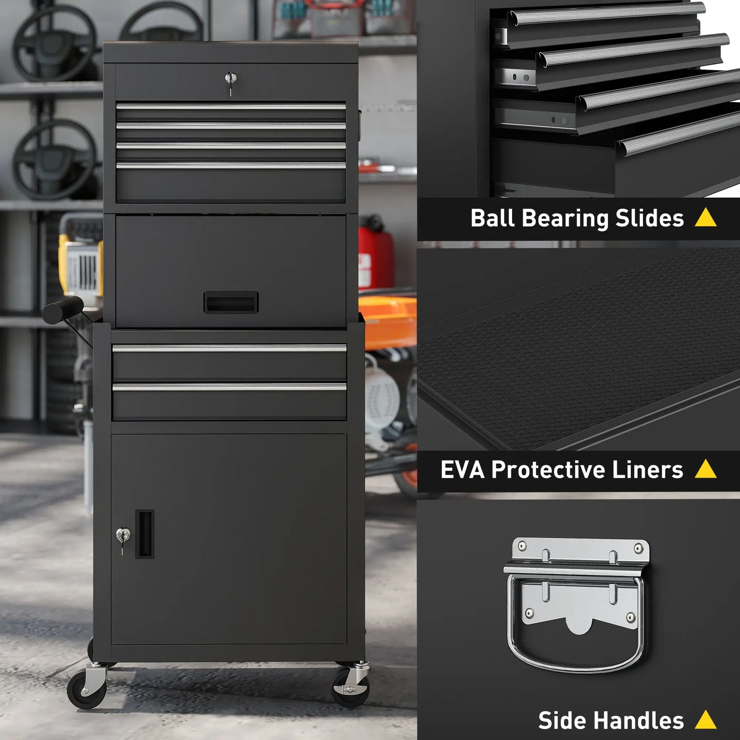 Large Tool Cabinet, 3-in-1 Rolling Chest, Detachable Storage with 6 Drawers and Pegboard, Black Tool Organizers at Gallery Canada