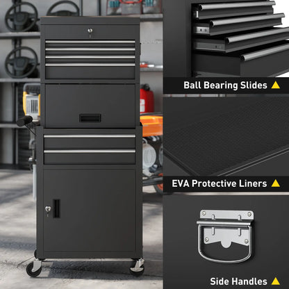 Large Tool Cabinet, 3-in-1 Rolling Chest, Detachable Storage with 6 Drawers and Pegboard, Black Tool Organizers at Gallery Canada
