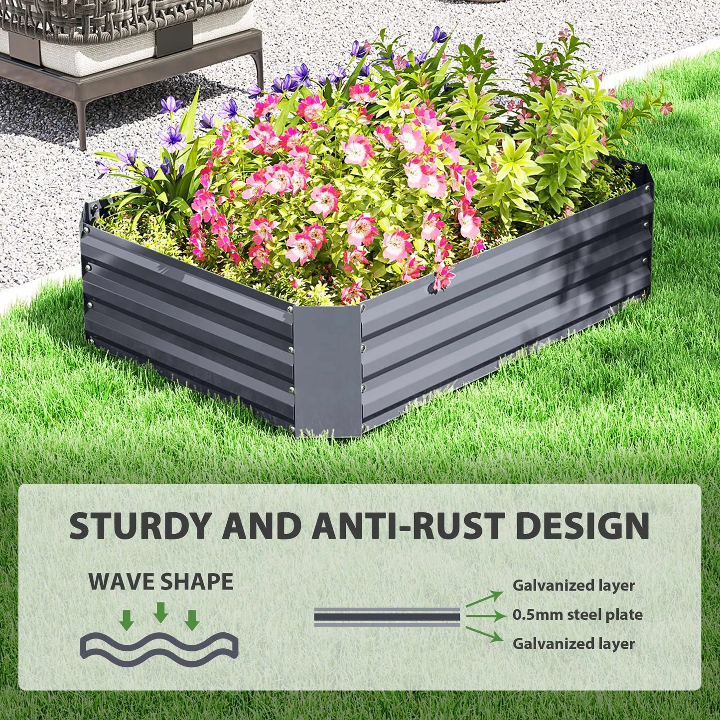 Galvanized Raised Garden Bed, 4' x 3' x 1', Outdoor Metal Planter Box, Dark Grey Galvanized Planter Boxes at Gallery Canada
