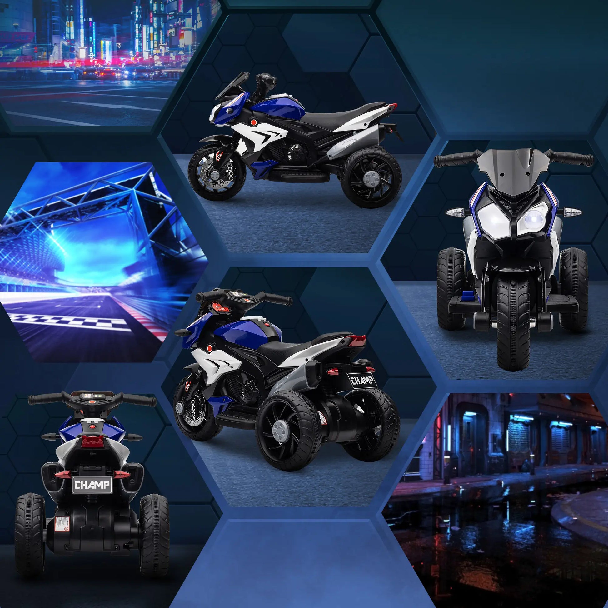 Kids Electric Motorcycle Ride-On Toy, 3 Wheels, Music, Horn, Lights, Blue Electric Motorcycles at Gallery Canada