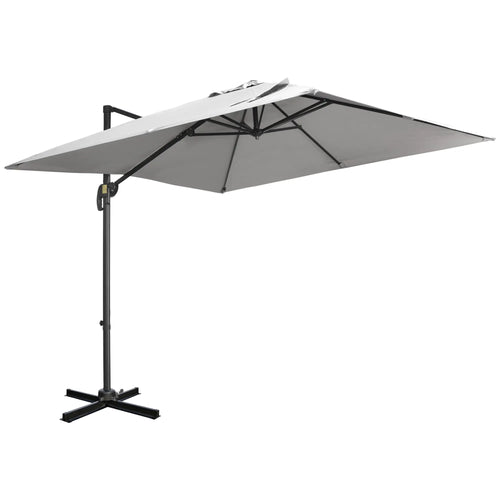 9ft Square Cantilever Patio Umbrella, Cross Base, Crank Handle, Light Grey
