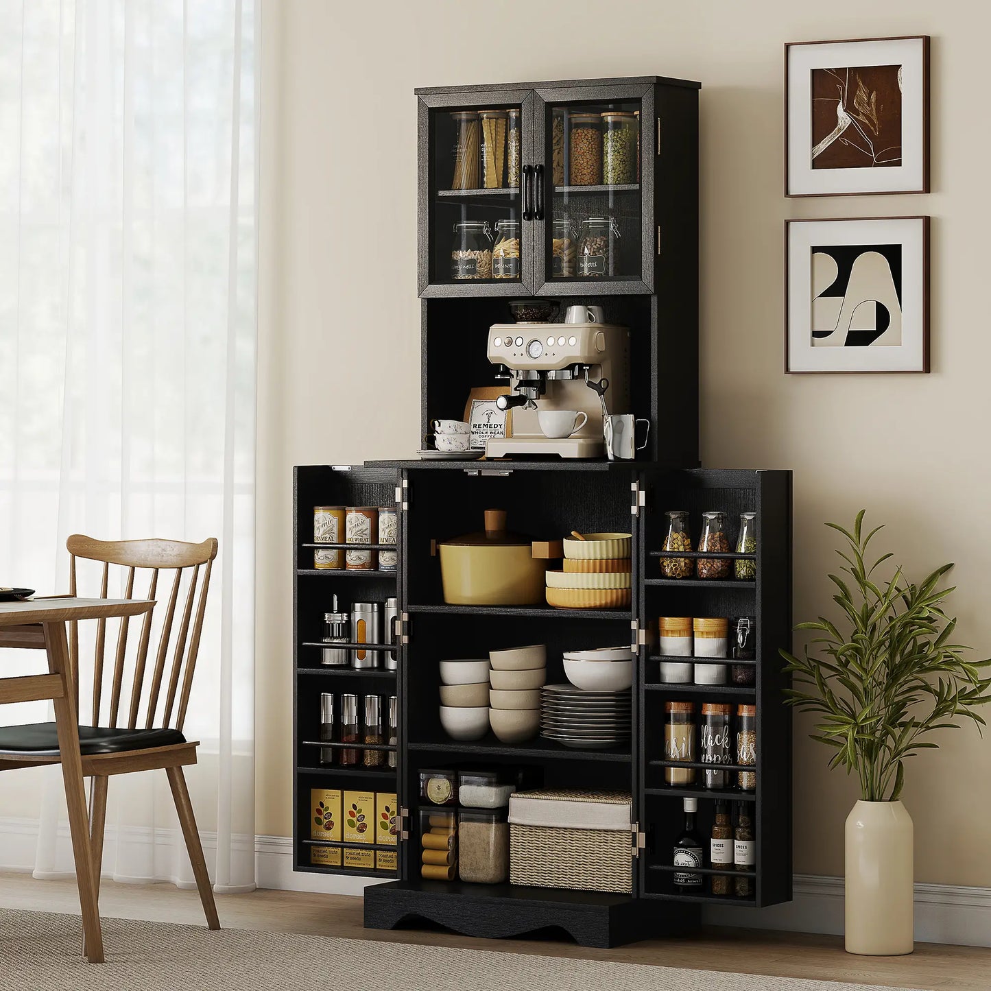 71 Inch Kitchen Pantry Cabinet, Freestanding Hutch, Black Kitchen Pantry Cabinets at Gallery Canada