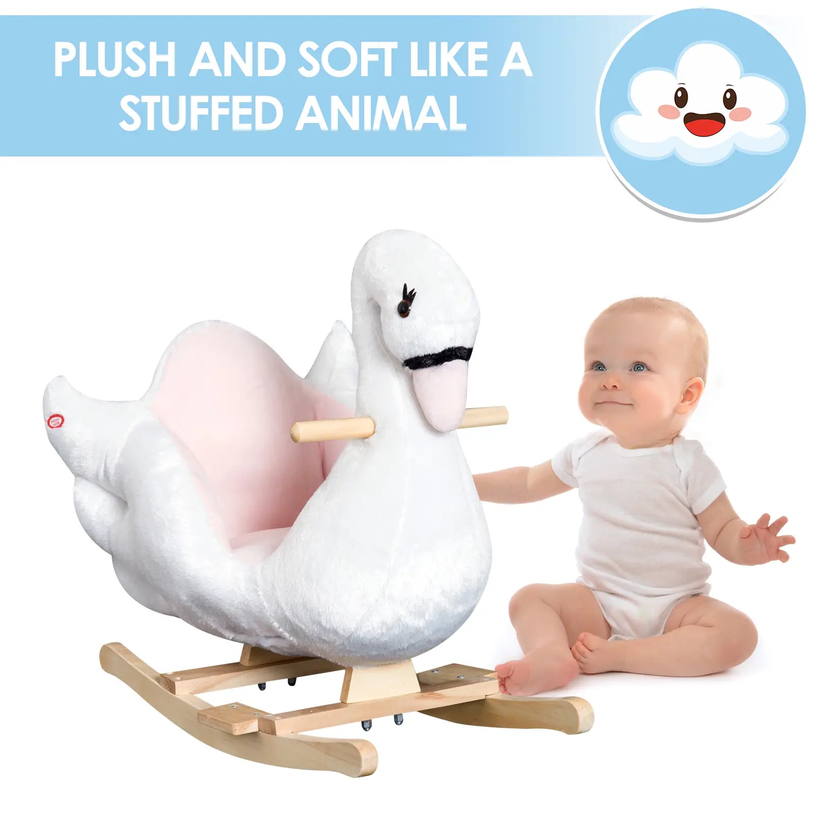 Soft Warm Kids Rocking Horse, Plush Ride On Toy, Swan Style, White Rocking Horses at Gallery Canada