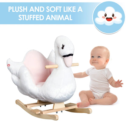 Soft Warm Kids Rocking Horse, Plush Ride On Toy, Swan Style, White Rocking Horses at Gallery Canada