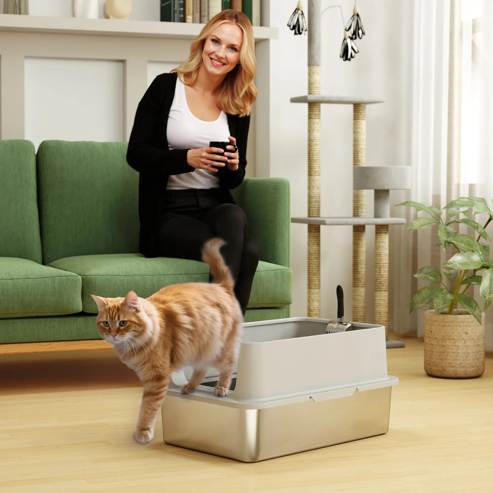 XL Stainless Steel Cat Litter Box, High Wall, Scoop Included, Easy Clean Cat Litter Box Enclosures at Gallery Canada