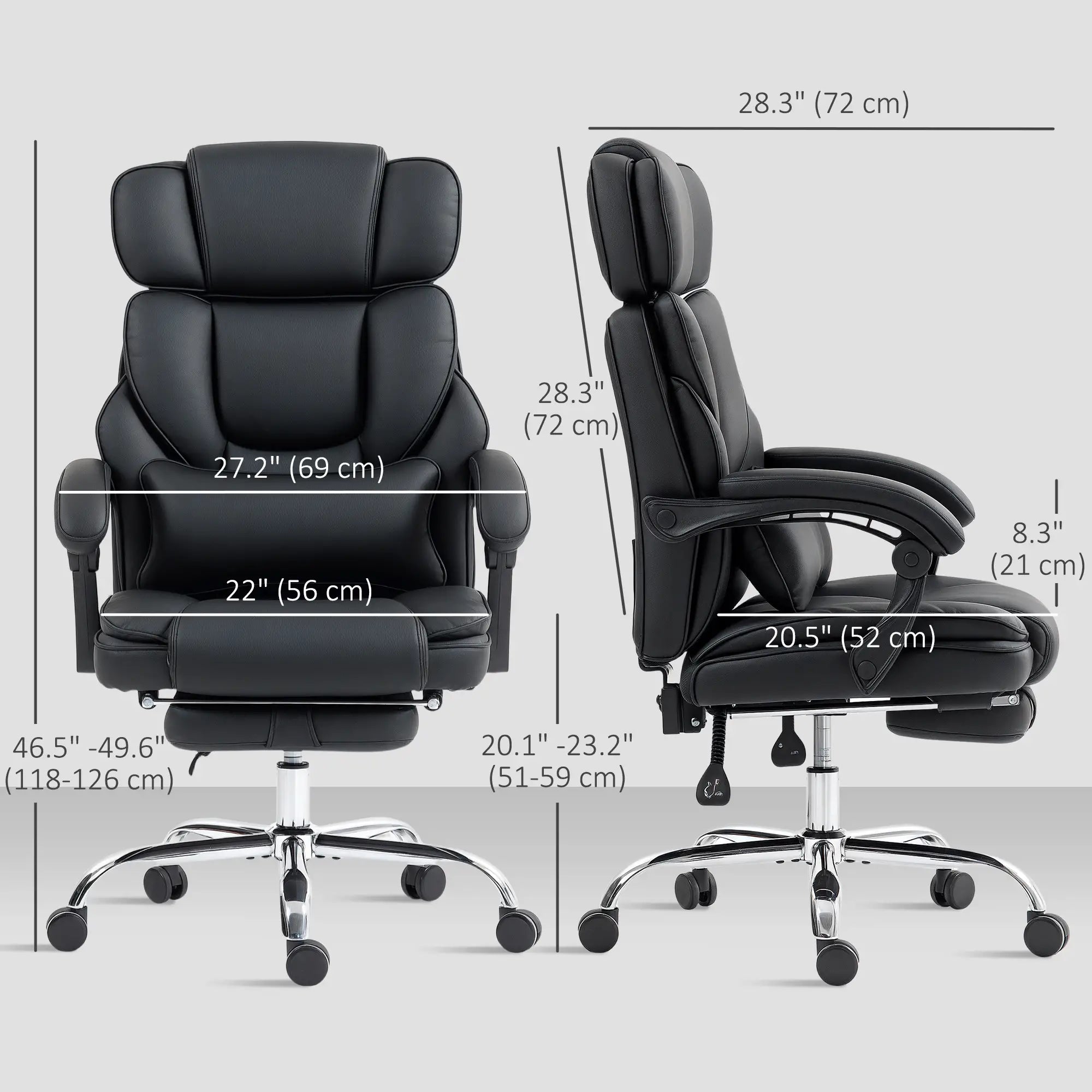 PU Leather Office Chair, Reclining with Footrest, Adjustable Headrest, Lumbar Support, Black Executive & Manager Chairs at Gallery Canada