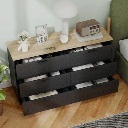 47" Wide Chest Of Drawers, Modern Dresser, 6 Drawers, Wood Legs, Black Storage Cabinets at Gallery Canada