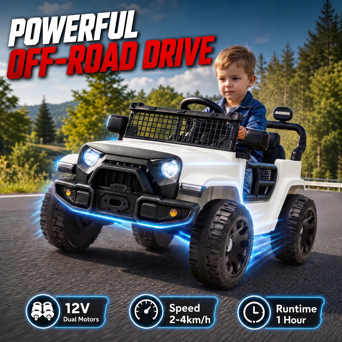 12V Kids Electric Car with Remote, Dual Motors, White Electric Toy Cars at Gallery Canada