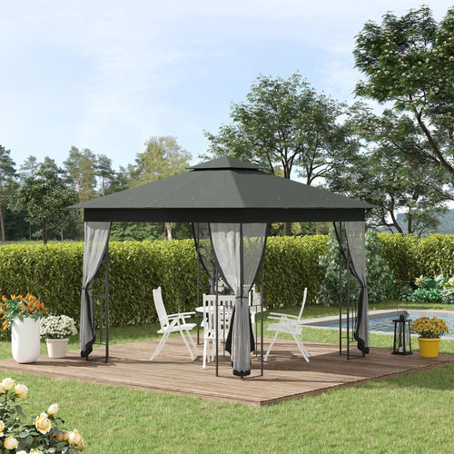 10'x10' Steel Patio Gazebo, Soft-Top, Polyester Roof, Grey