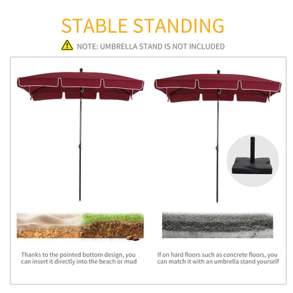 6.5x4ft Rectangle Patio Umbrella, Tilt Adjustable, Wine Red Sun Umbrellas at Gallery Canada