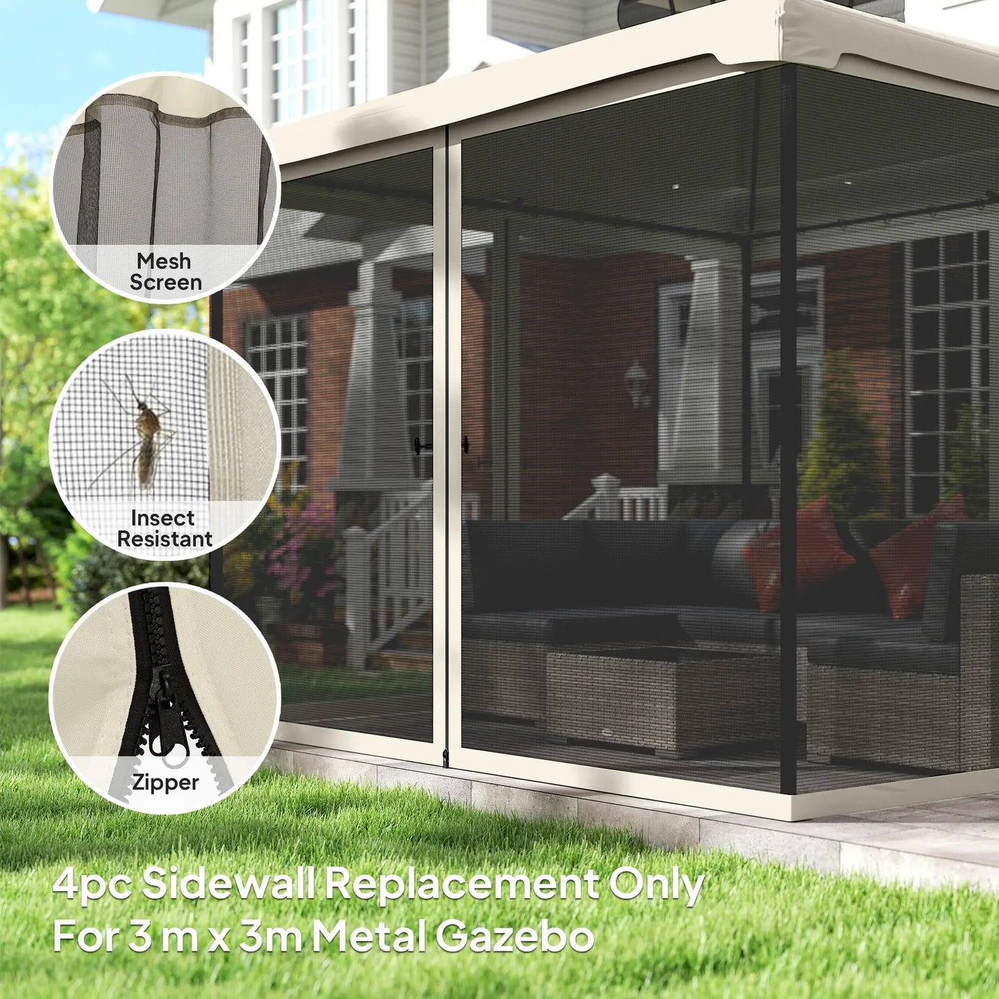 Replacement Mosquito Netting, 10' x 10', Cream White, Black Gazebo Sidewalls at Gallery Canada