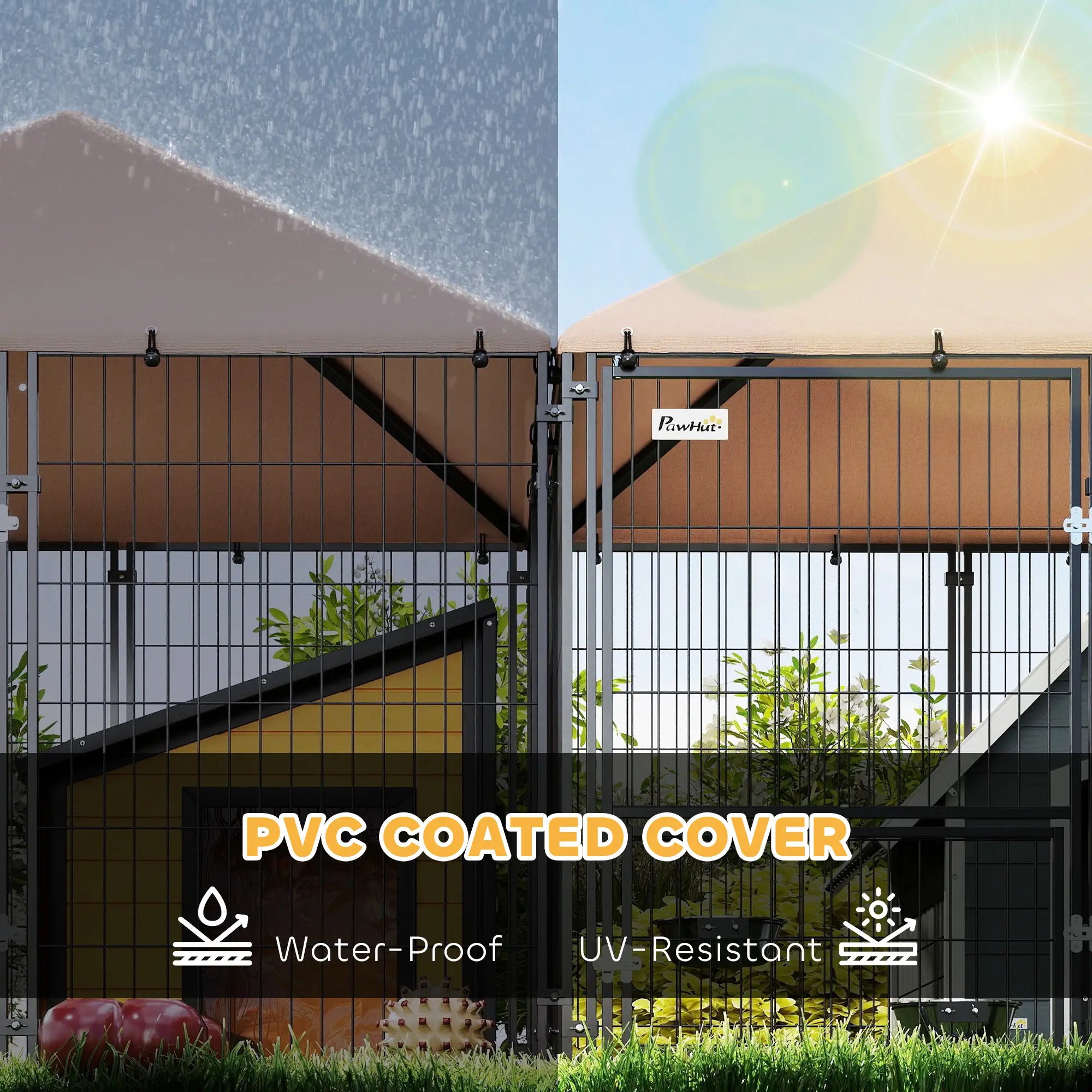 Large Outdoor Dog Kennel, 2 Rooms, Rotating Bowls, 13.5' x 9.4' x 5.1' Houses, Kennels & Pens at Gallery Canada