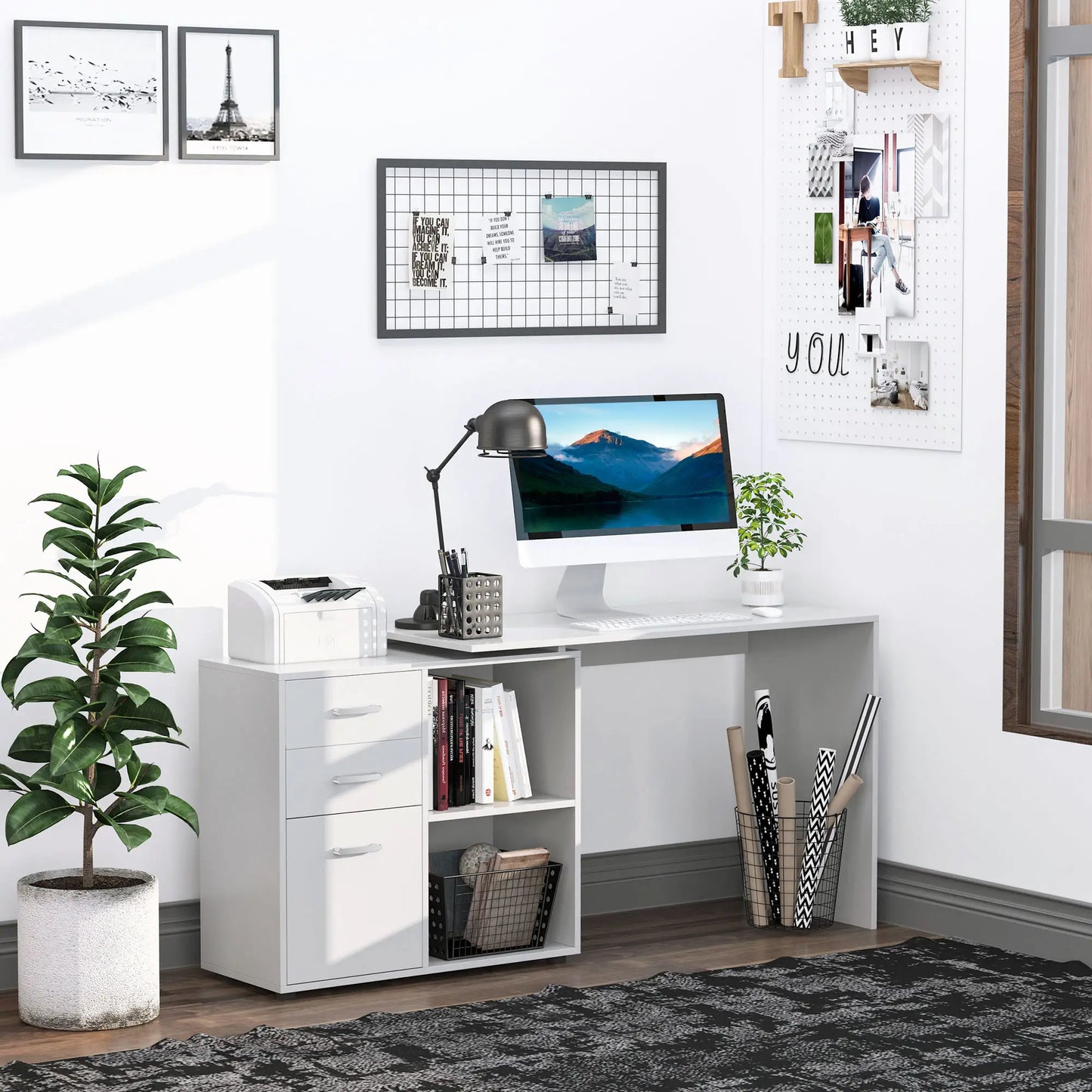 L-Shaped Desk, Computer Corner Desk with Shelf, Drawer, White Computer Desks at Gallery Canada