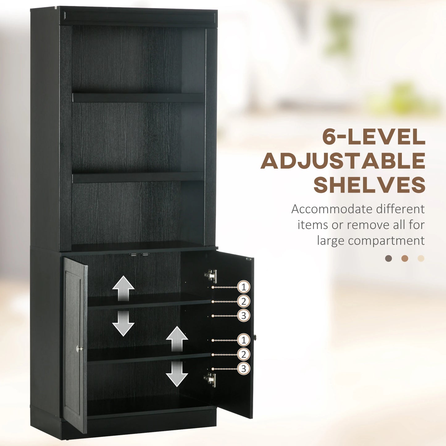 72" Kitchen Buffet with Hutch, Freestanding Cupboard, Pantry, Wood Grain, Black Kitchen Pantry Cabinets at Gallery Canada