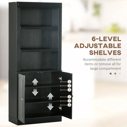 72" Kitchen Buffet with Hutch, Freestanding Cupboard, Pantry, Wood Grain, Black Kitchen Pantry Cabinets at Gallery Canada