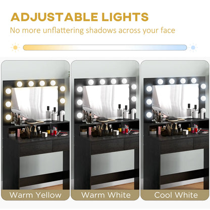 Vanity Table, Makeup Dressing Table with LED Lighting Mirror, Drawers, for Bedroom, Black Dressing & Vanity Tables at Gallery Canada