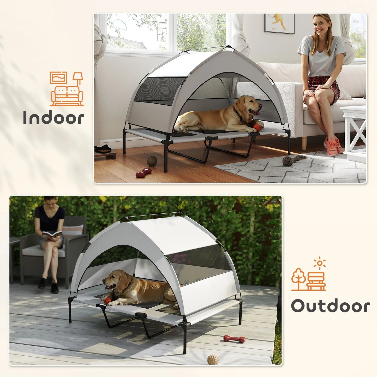Elevated Dog Bed With Removable Canopy, Portable Pet Cot, 48" x 36" x 37" Elevated Dog Beds at Gallery Canada